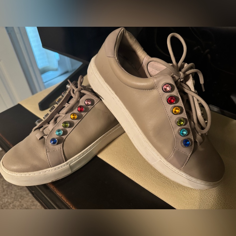 Kurt Geiger Beige Sneakers with Colorful Gemstones